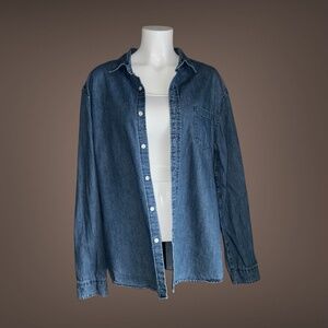 Women's J. Crew Mercantile Blue Denim Button Down Long Sleeve Shirt, X-Large